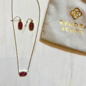 Kendra Scott Elisa Pendant Necklace and Matching Earrings - Pink Drusy